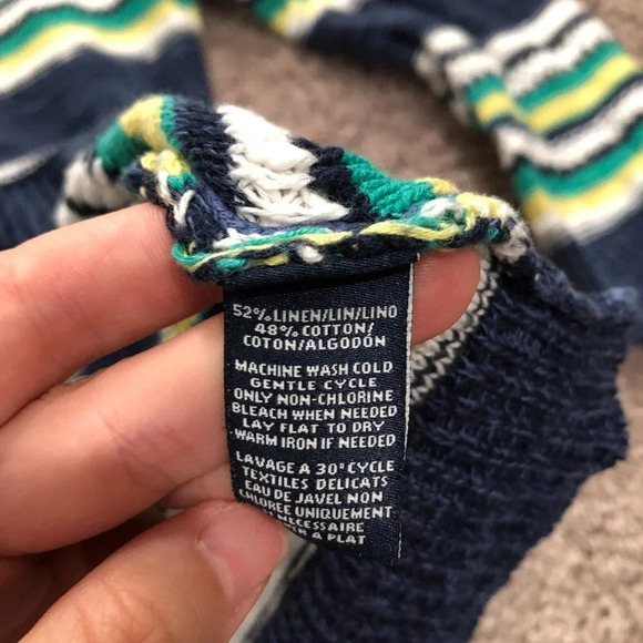 American Living blue linen blend striped sweater 3/4 length sleeves size s - Picture 4 of 7